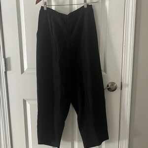 Vintage Alissa Black Linen Wide leg ankle Pants with elastic waist & pockets med